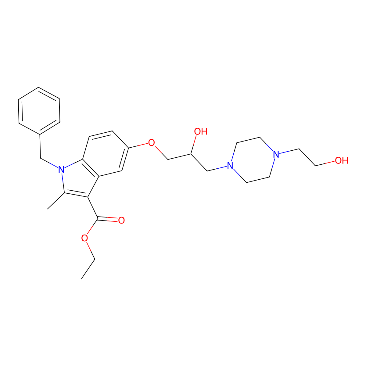 Ethyl 1-benzyl-5-[2-hydroxy-3-[4-(2-hydroxyethyl)piperazin-1-yl]propoxy]-2-methylindole-3-carboxylate molecular structure, CAS 539806-39-8