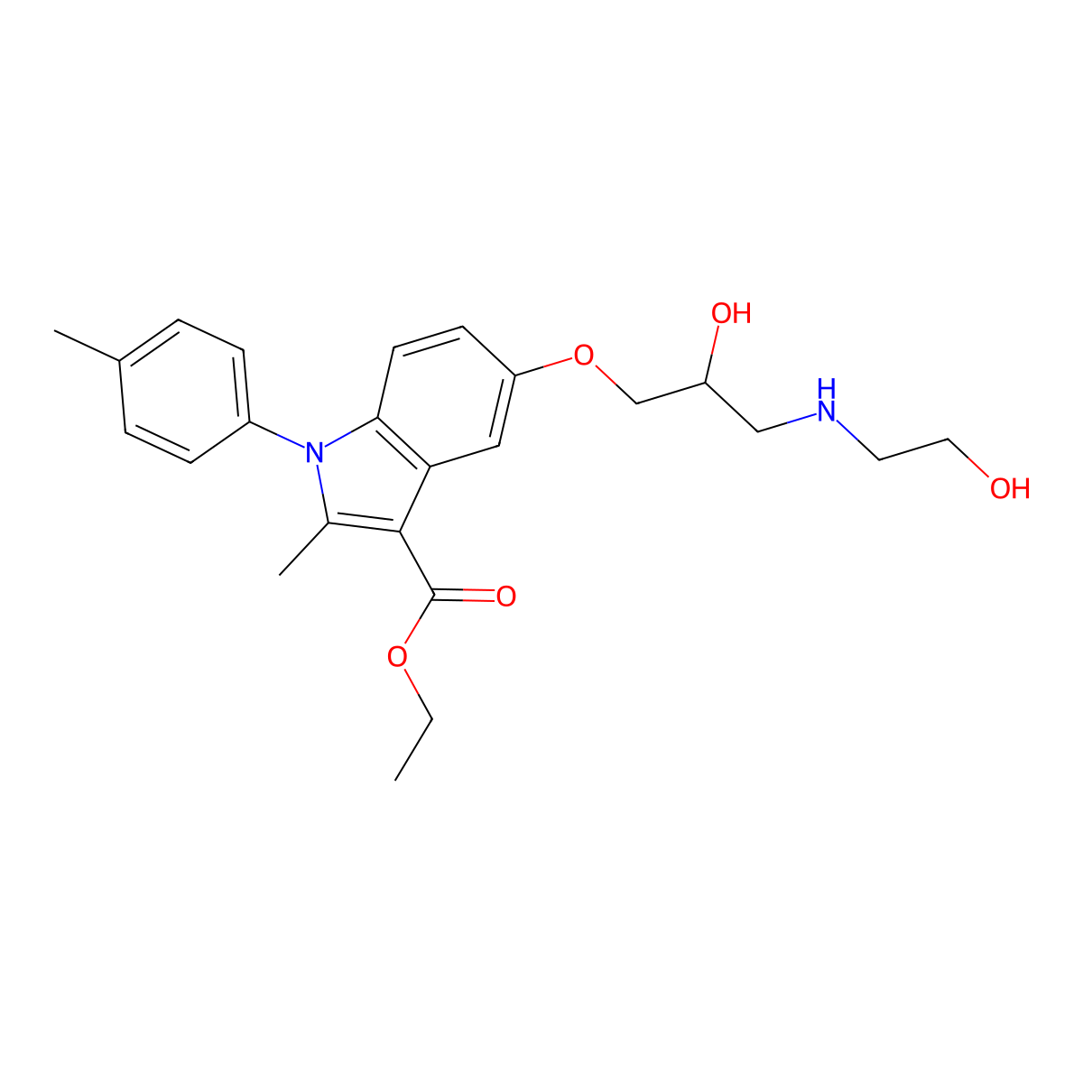 Ethyl 5-[2-hydroxy-3-(2-hydroxyethylamino)propoxy]-2-methyl-1-(4-methylphenyl)indole-3-carboxylate molecular structure, CAS 539806-90-1