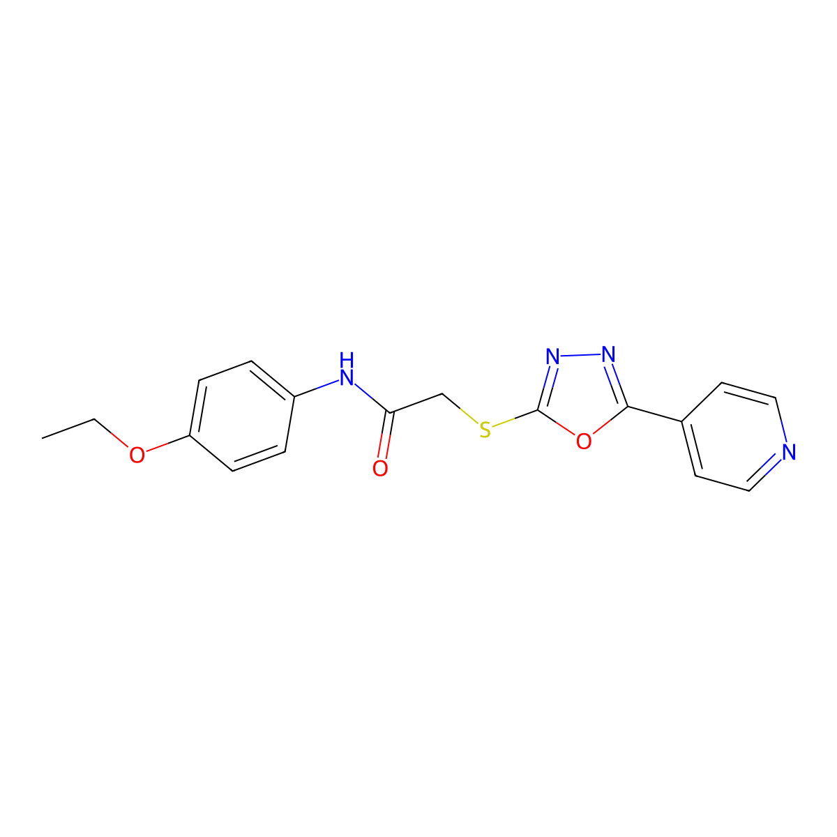 N-(4-ethoxyphenyl)-2-((5-(pyridin-4-yl)-1,3,4-oxadiazol-2-yl)thio)acetamide molecular structure, CAS 539807-12-0