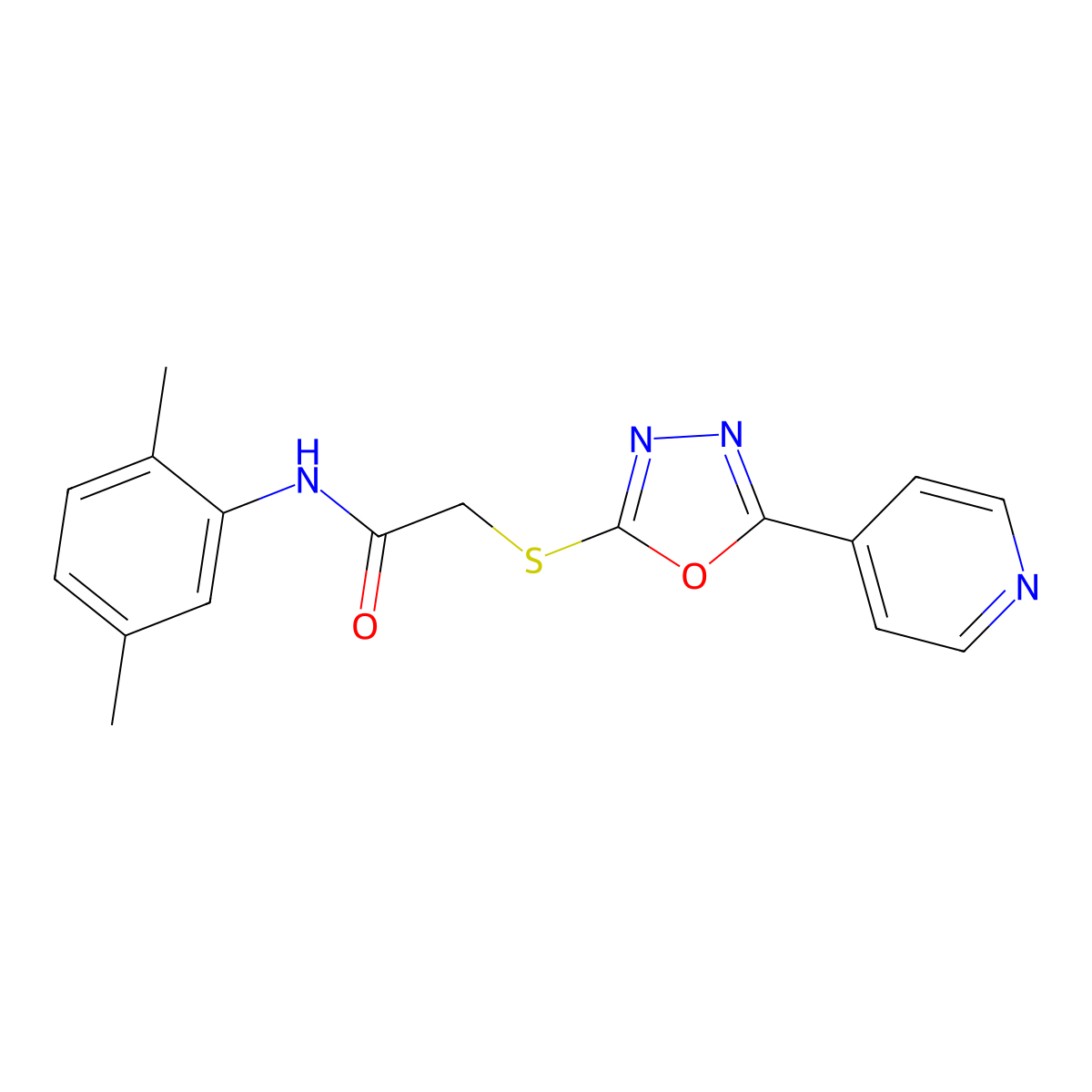 N-(2,5-dimethylphenyl)-2-{[5-(pyridin-4-yl)-1,3,4-oxadiazol-2-yl]sulfanyl}acetamide molecular structure, CAS 539807-20-0