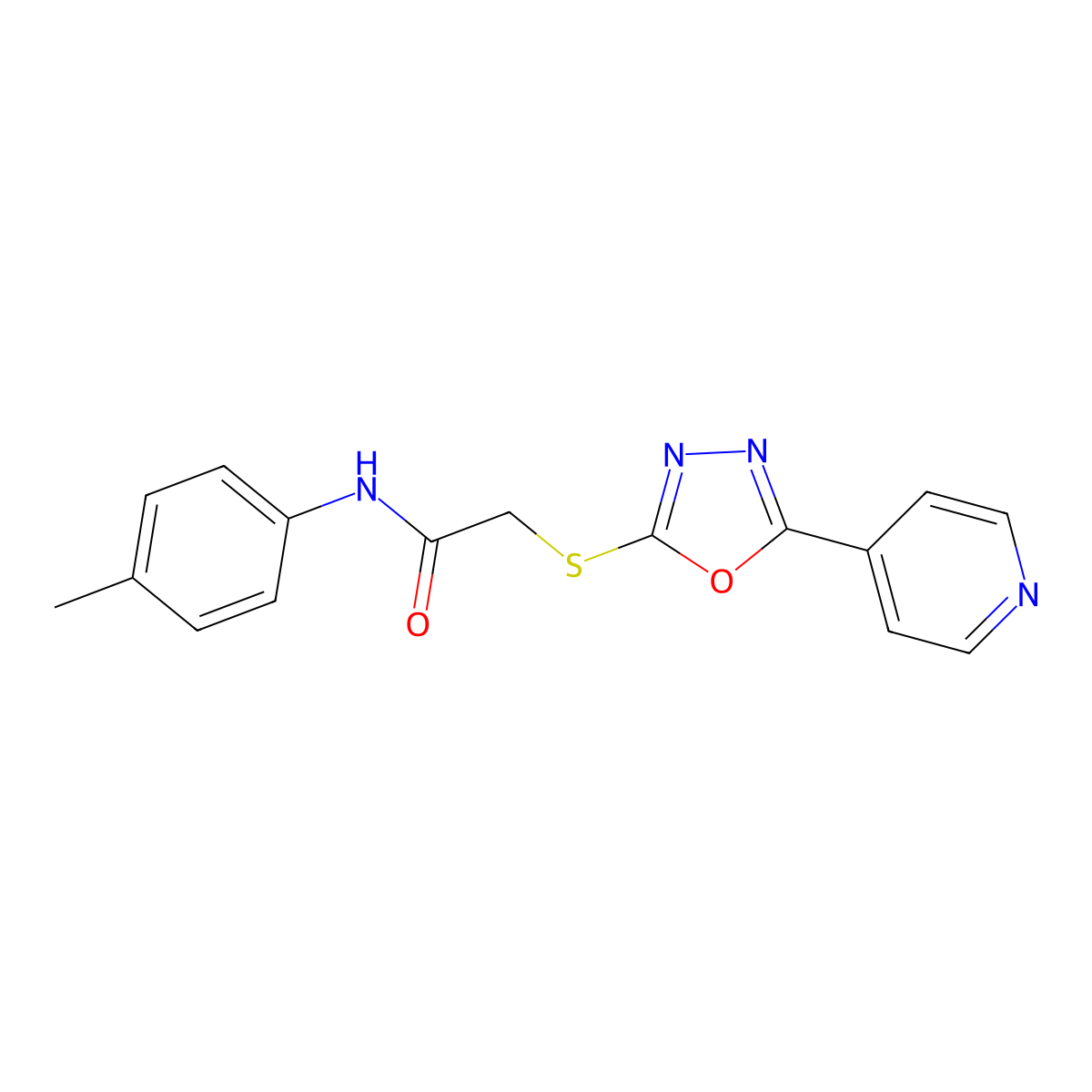 N-(4-methylphenyl)-2-{[5-(pyridin-4-yl)-1,3,4-oxadiazol-2-yl]sulfanyl}acetamide molecular structure, CAS 539807-40-4