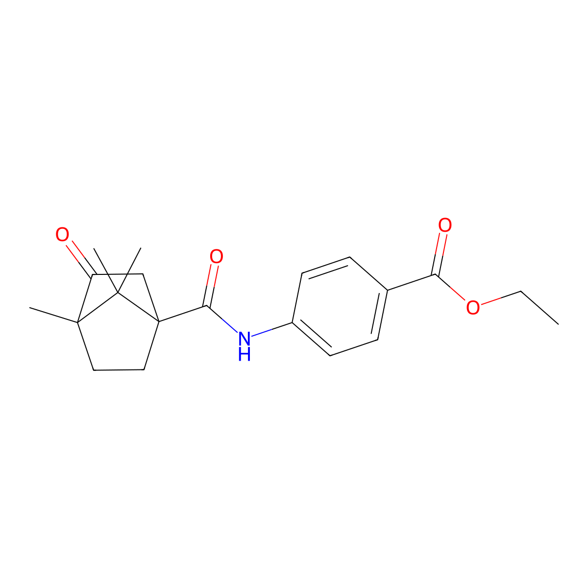 ethyl 4-((1S,4S)-4,7,7-trimethyl-3-oxobicyclo[2.2.1]heptane-1-carboxamido)benzoate molecular structure, CAS 539808-05-4