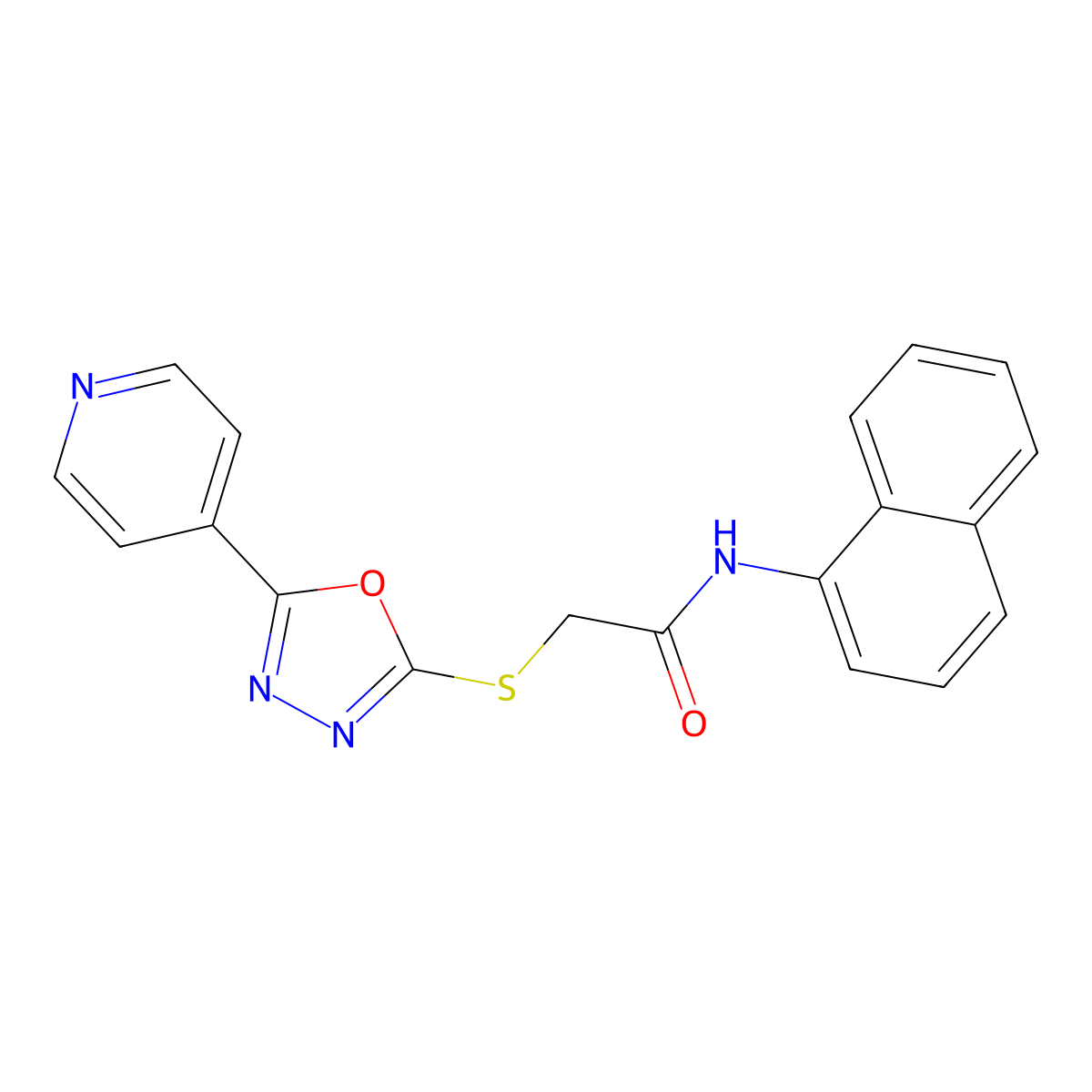 N-(naphthalen-1-yl)-2-{[5-(pyridin-4-yl)-1,3,4-oxadiazol-2-yl]sulfanyl}acetamide molecular structure, CAS 539808-12-3