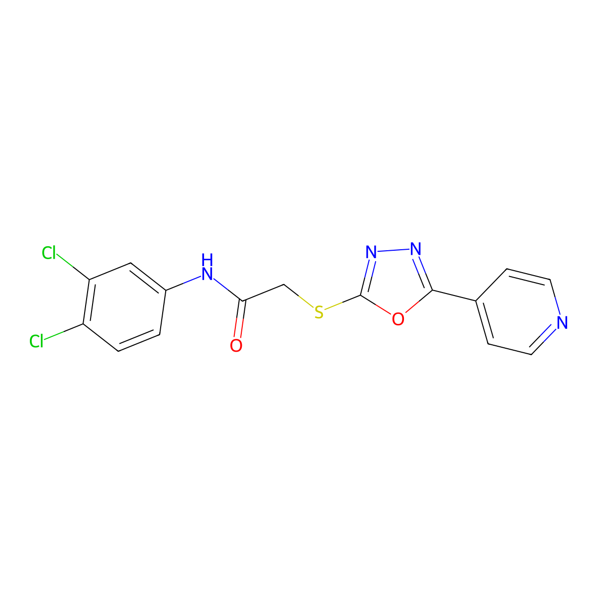 N-(3,4-dichlorophenyl)-2-{[5-(pyridin-4-yl)-1,3,4-oxadiazol-2-yl]sulfanyl}acetamide molecular structure, CAS 539808-14-5