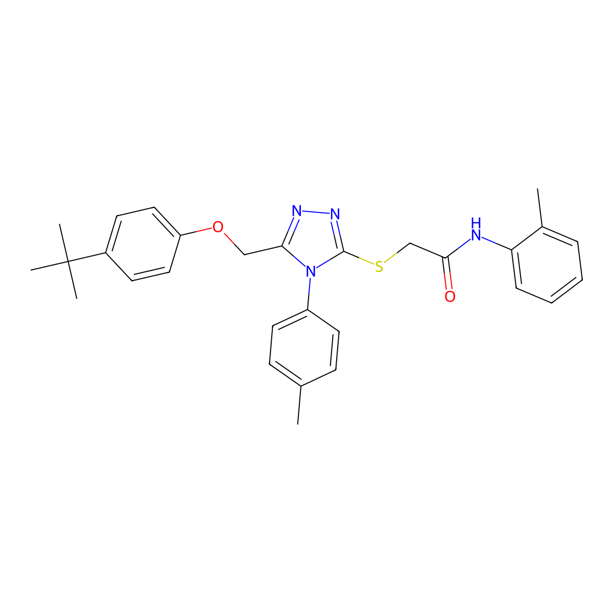 2-((5-((4-Tert-butylphenoxy)methyl)-4-(4-methylphenyl)-4H-1,2,4-triazol-3-YL)sulfanyl)-N-(2-methylphenyl)acetamide molecular structure, CAS 539808-20-3