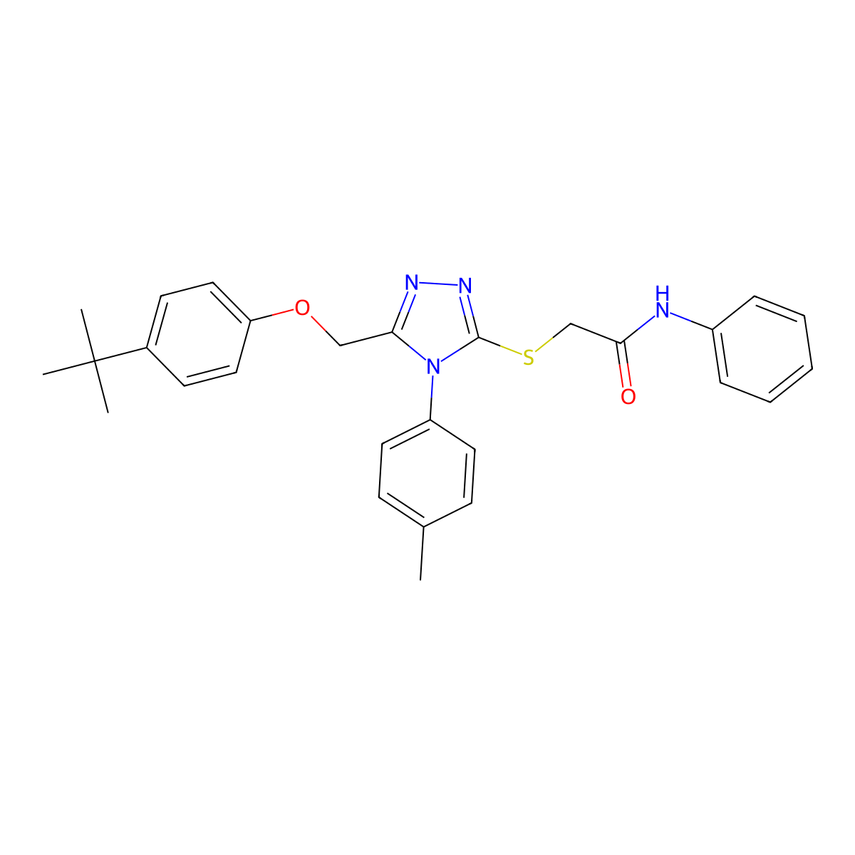 2-{[5-[(4-Tert-butylphenoxy)methyl]-4-(4-methylphenyl)-4H-1,2,4-triazol-3-YL]sulfanyl}-N-phenylacetamide molecular structure, CAS 539808-22-5