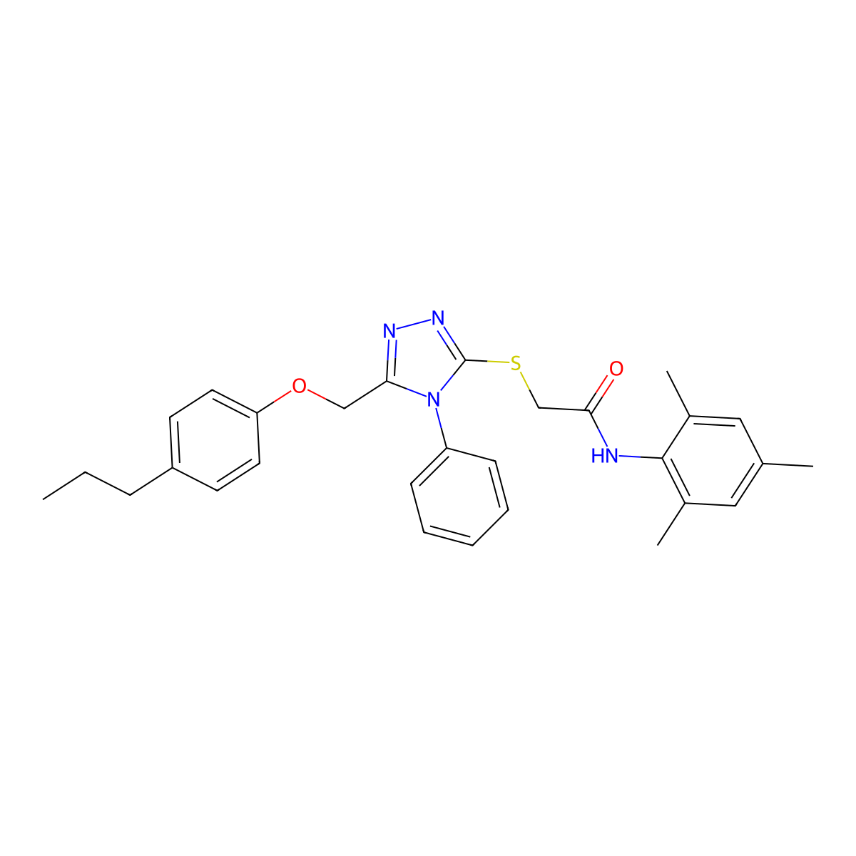 N-Mesityl-2-((4-PH-5-((4-propylphenoxy)ME)-4H-1,2,4-triazol-3-YL)thio)acetamide molecular structure, CAS 539808-41-8