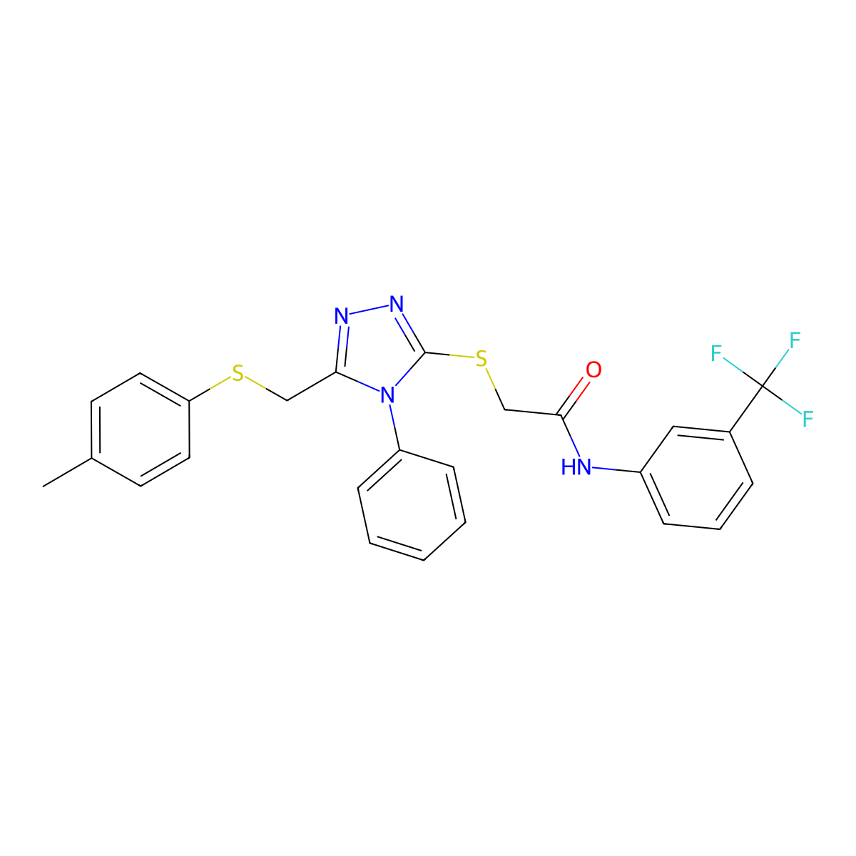 2-((5-(((4-Methylphenyl)sulfanyl)methyl)-4-phenyl-4H-1,2,4-triazol-3-YL)sulfanyl)-N-(3-(trifluoromethyl)phenyl)acetamide molecular structure, CAS 539808-45-2