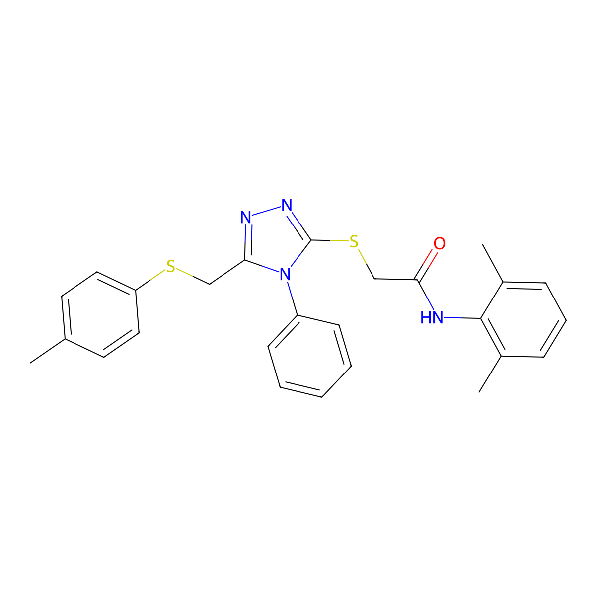N-(2,6-Dimethylphenyl)-2-[(5-{[(4-methylphenyl)sulfanyl]methyl}-4-phenyl-4H-1,2,4-triazol-3-YL)sulfanyl]acetamide molecular structure, CAS 539808-53-2