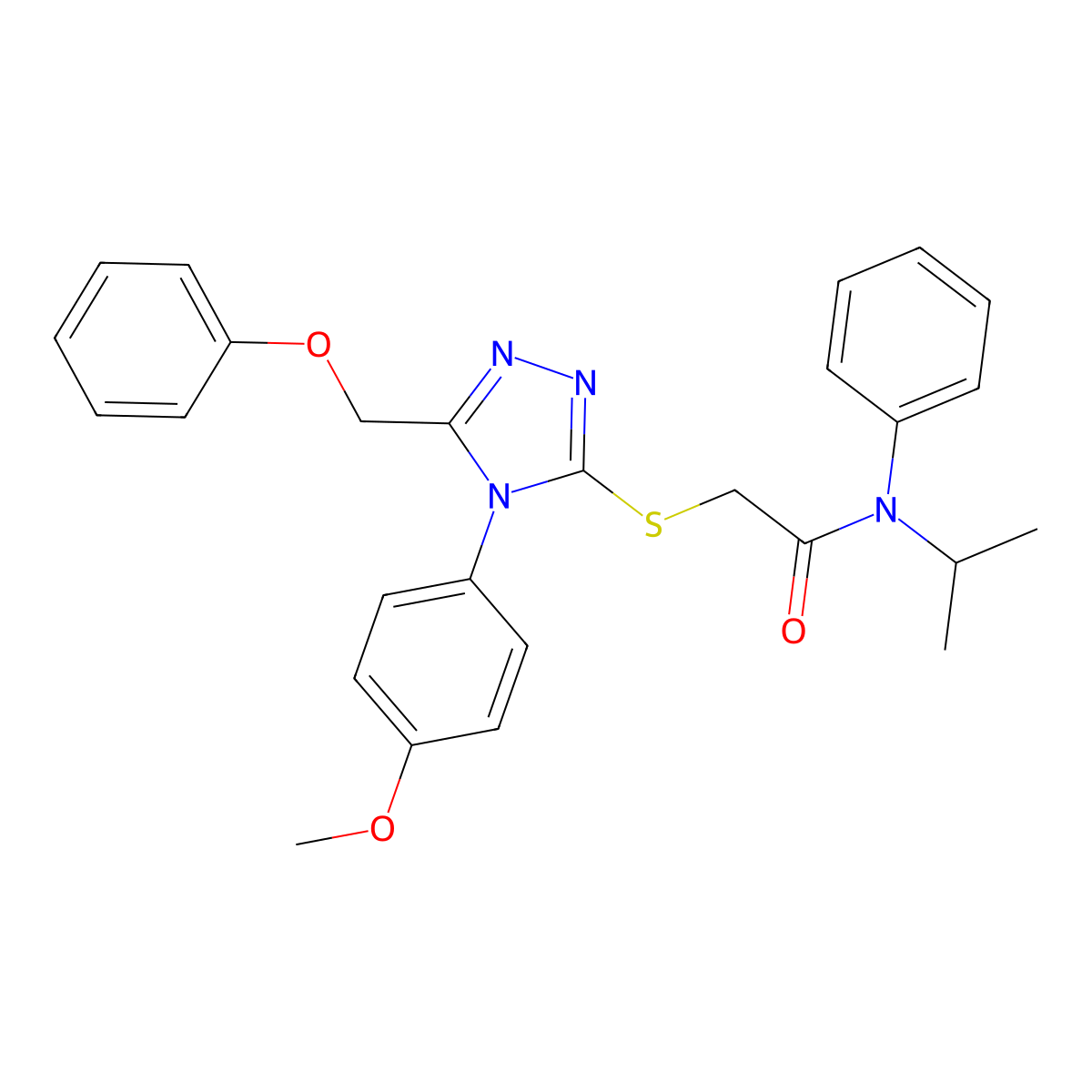 N-Isopropyl-2-{[4-(4-methoxyphenyl)-5-(phenoxymethyl)-4H-1,2,4-triazol-3-YL]sulfanyl}-N-phenylacetamide molecular structure, CAS 539808-65-6