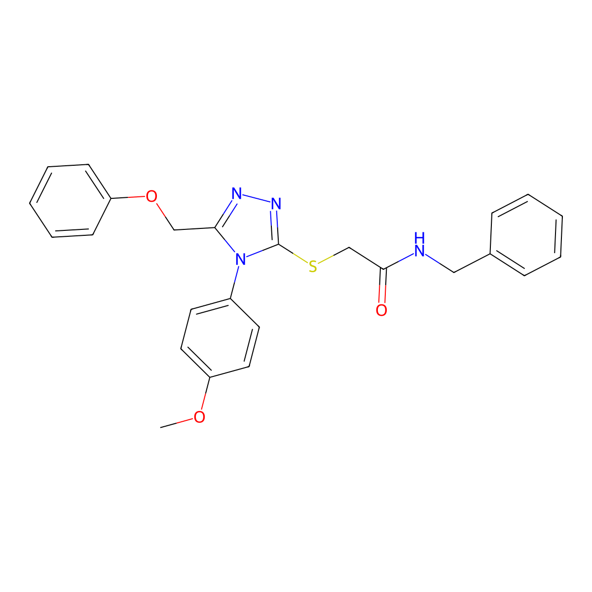 N-Benzyl-2-((4-(4-methoxyphenyl)-5-(phenoxymethyl)-4H-1,2,4-triazol-3-YL)sulfanyl)acetamide molecular structure, CAS 539808-67-8