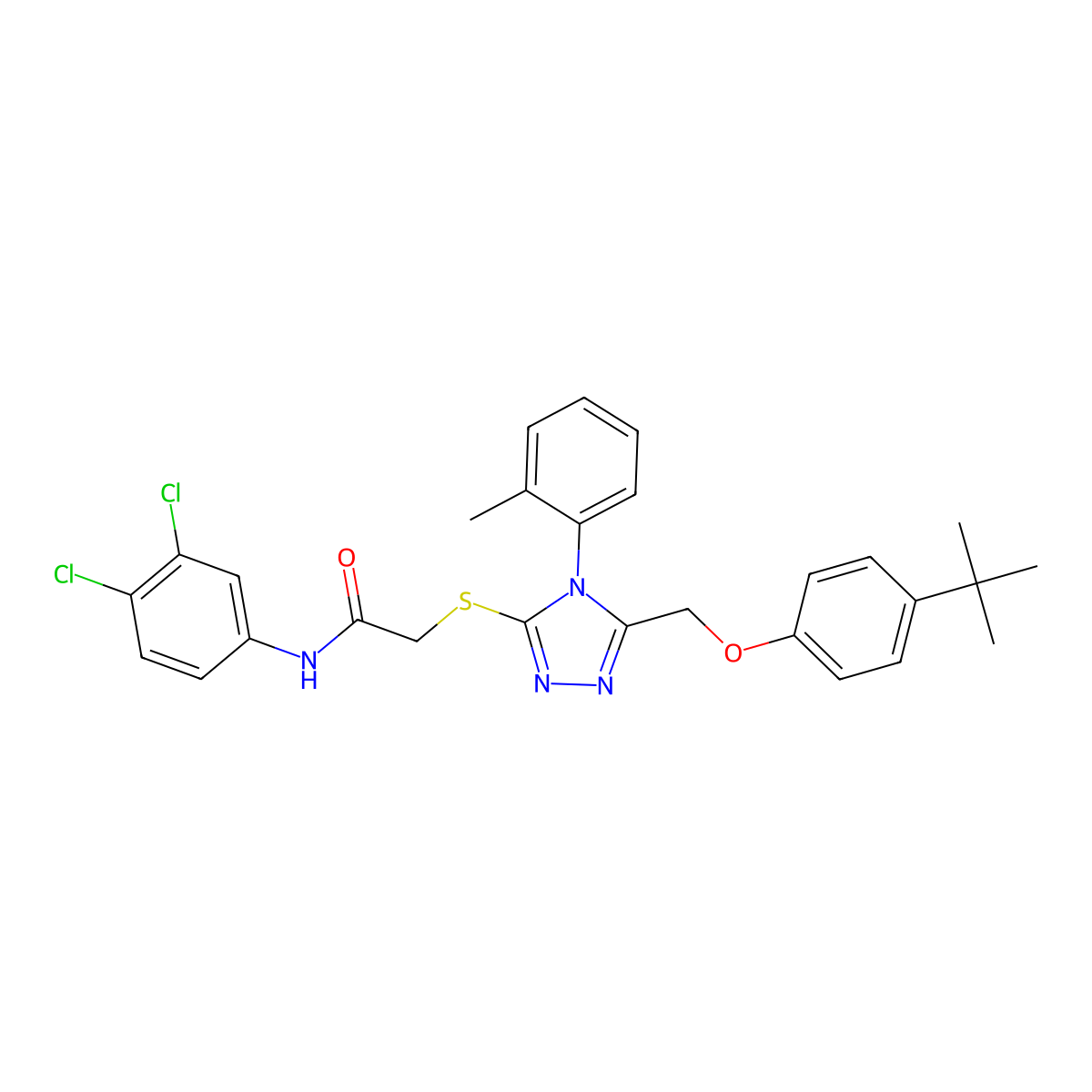 2-{[5-[(4-Tert-butylphenoxy)methyl]-4-(2-methylphenyl)-4H-1,2,4-triazol-3-YL]sulfanyl}-N-(3,4-dichlorophenyl)acetamide molecular structure, CAS 539808-71-4