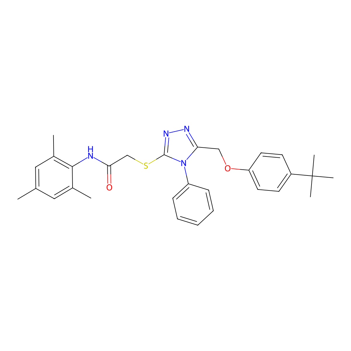 2-({5-[(4-Tert-butylphenoxy)methyl]-4-phenyl-4H-1,2,4-triazol-3-YL}sulfanyl)-N-mesitylacetamide molecular structure, CAS 539808-75-8