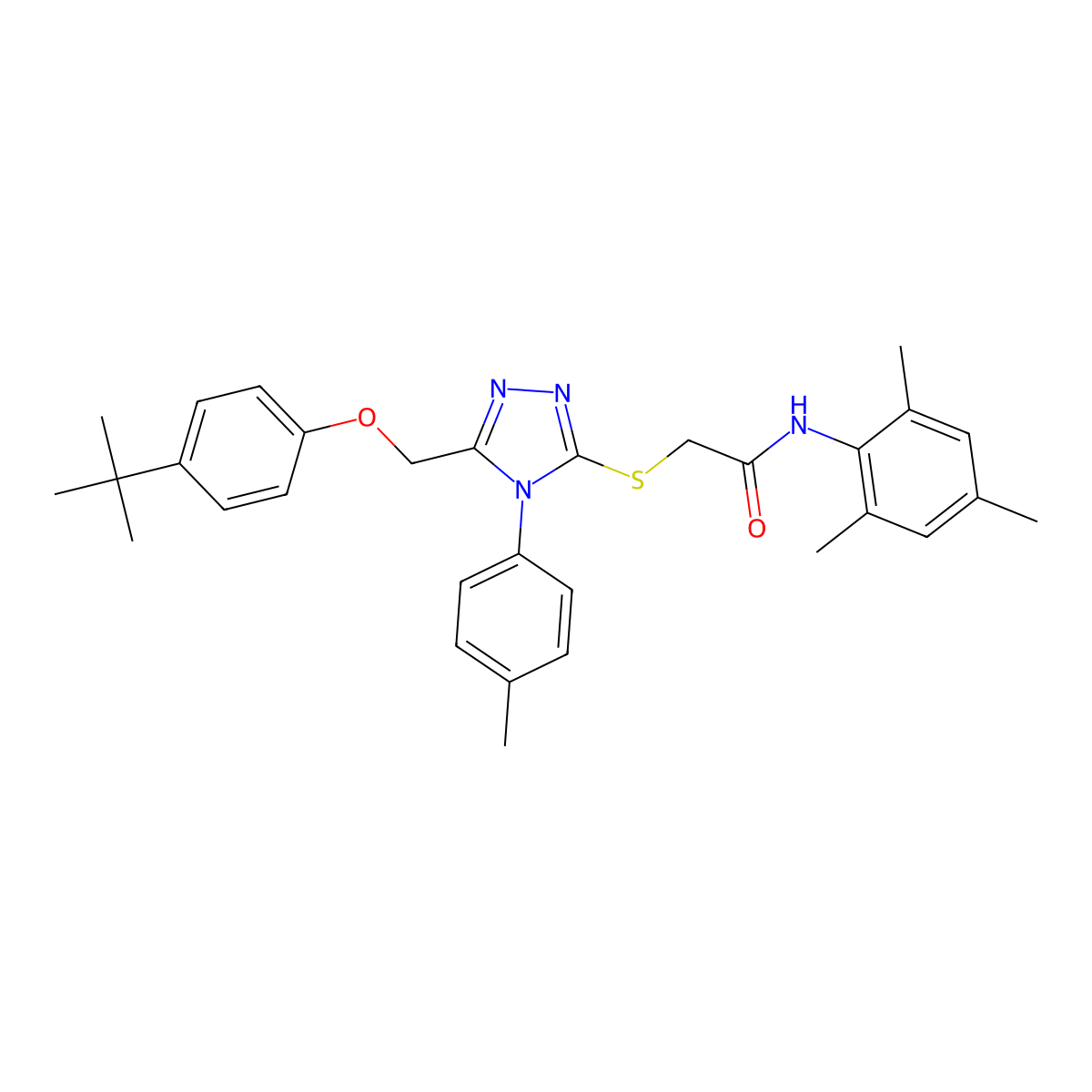 2-((5-((4-Tert-butylphenoxy)methyl)-4-(4-methylphenyl)-4H-1,2,4-triazol-3-YL)sulfanyl)-N-mesitylacetamide molecular structure, CAS 539808-77-0