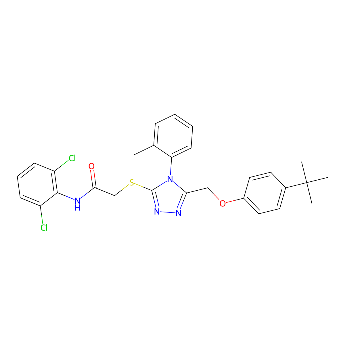 2-{[5-[(4-Tert-butylphenoxy)methyl]-4-(2-methylphenyl)-4H-1,2,4-triazol-3-YL]sulfanyl}-N-(2,6-dichlorophenyl)acetamide molecular structure, CAS 539808-79-2