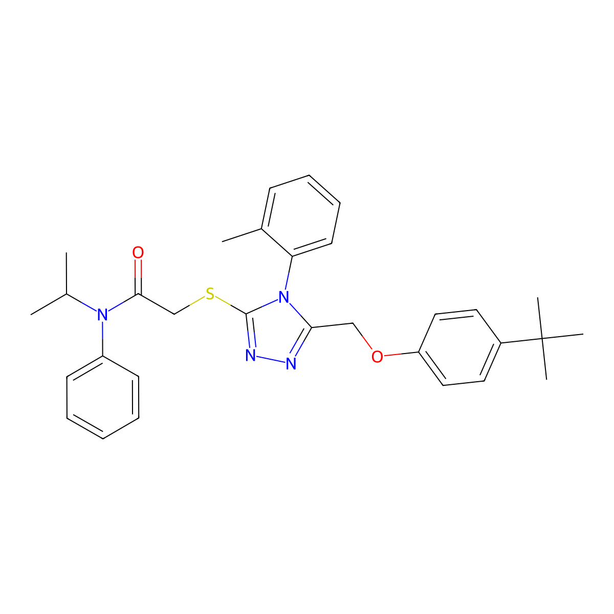 2-((5-((4-Tert-butylphenoxy)methyl)-4-(2-methylphenyl)-4H-1,2,4-triazol-3-YL)sulfanyl)-N-isopropyl-N-phenylacetamide molecular structure, CAS 539808-80-5