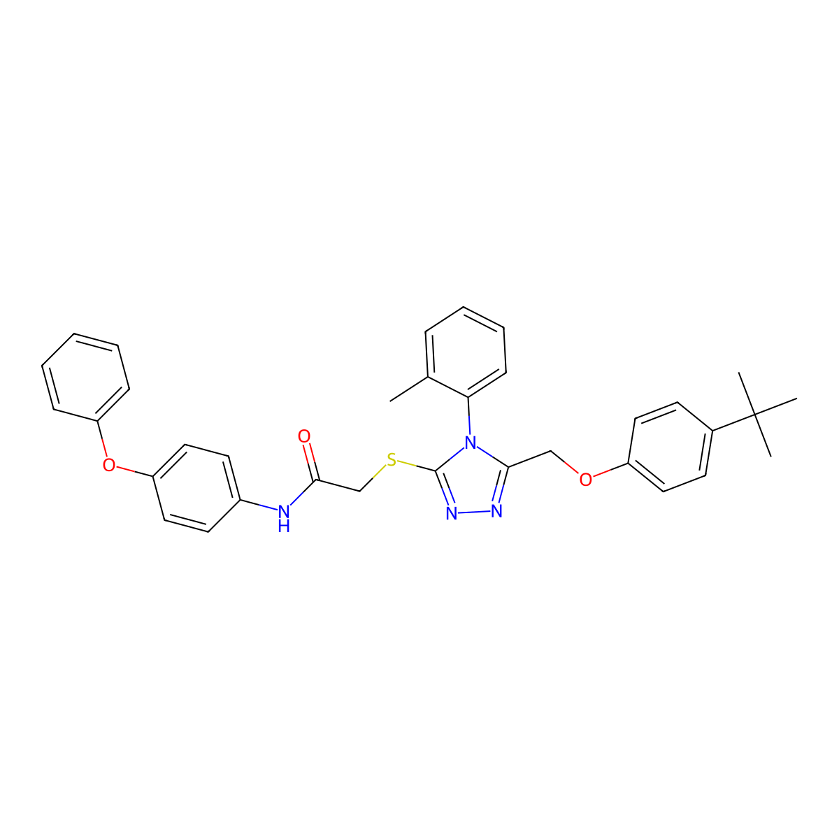 2-((5-((4-Tert-butylphenoxy)methyl)-4-(2-methylphenyl)-4H-1,2,4-triazol-3-YL)sulfanyl)-N-(4-phenoxyphenyl)acetamide molecular structure, CAS 539808-82-7