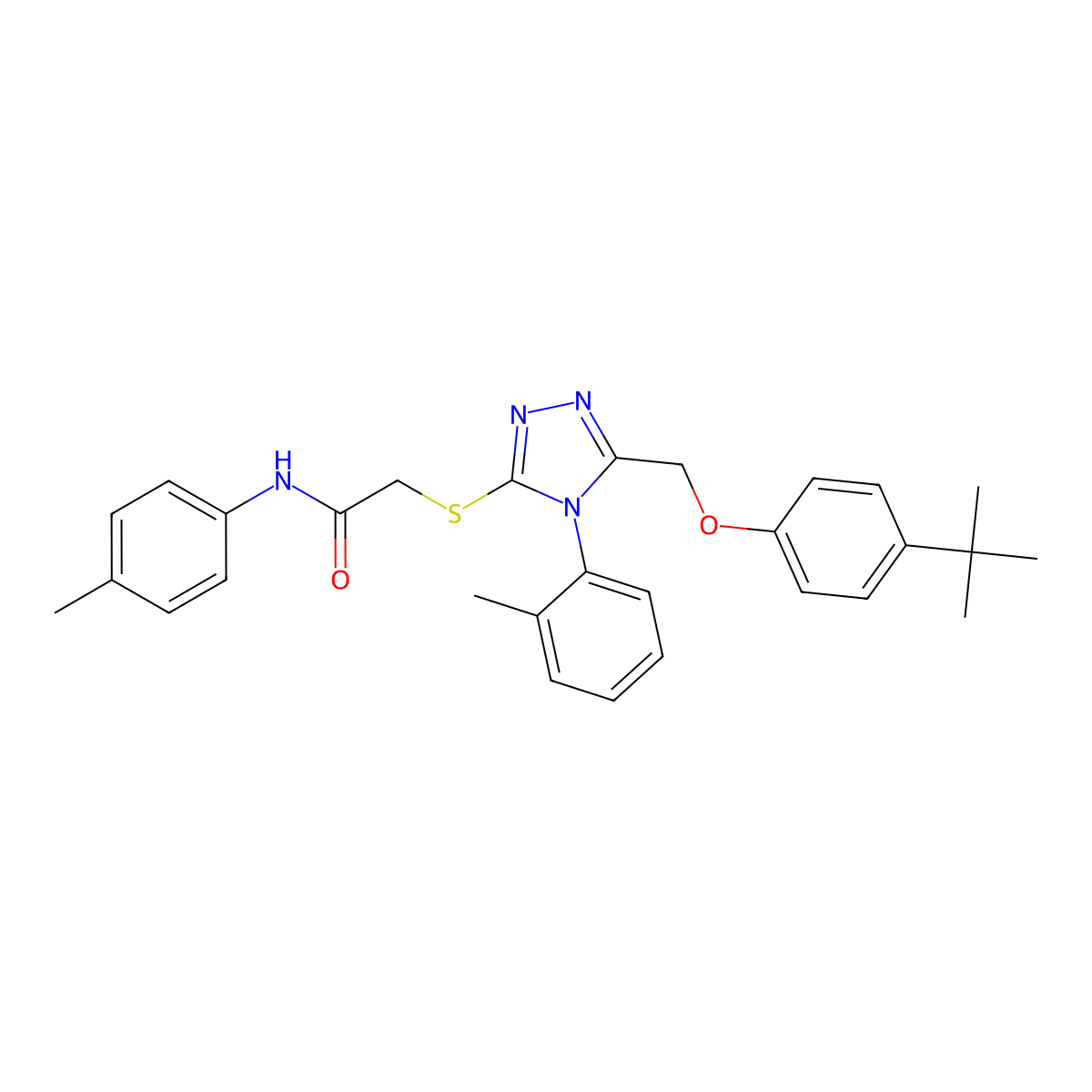 2-{[5-[(4-Tert-butylphenoxy)methyl]-4-(2-methylphenyl)-4H-1,2,4-triazol-3-YL]sulfanyl}-N-(4-methylphenyl)acetamide molecular structure, CAS 539808-84-9