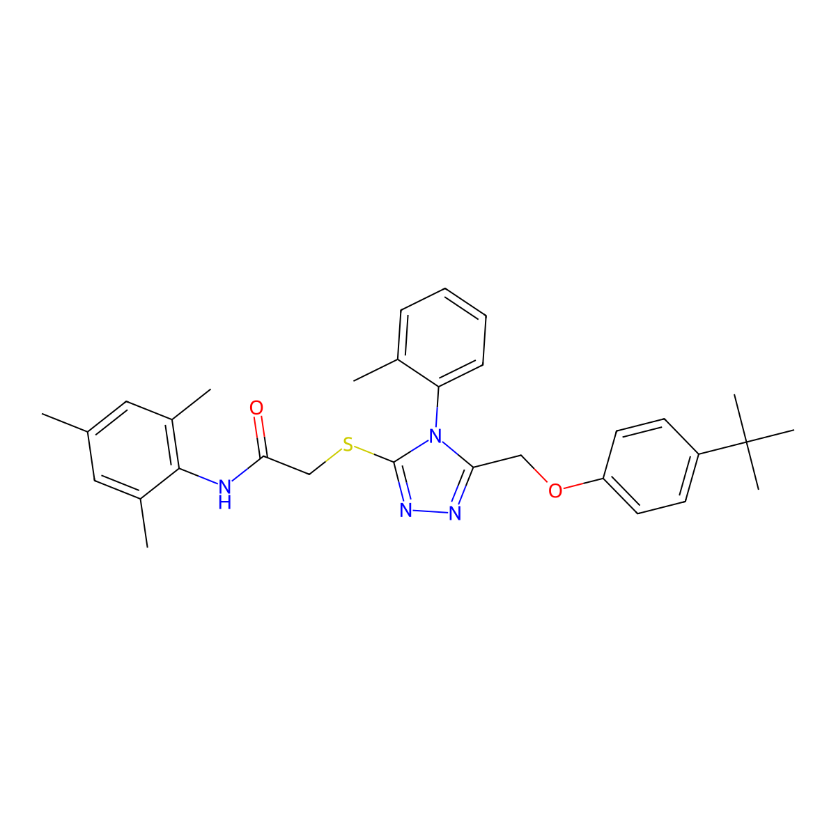 2-((5-((4-Tert-butylphenoxy)methyl)-4-(2-methylphenyl)-4H-1,2,4-triazol-3-YL)sulfanyl)-N-mesitylacetamide molecular structure, CAS 539808-86-1