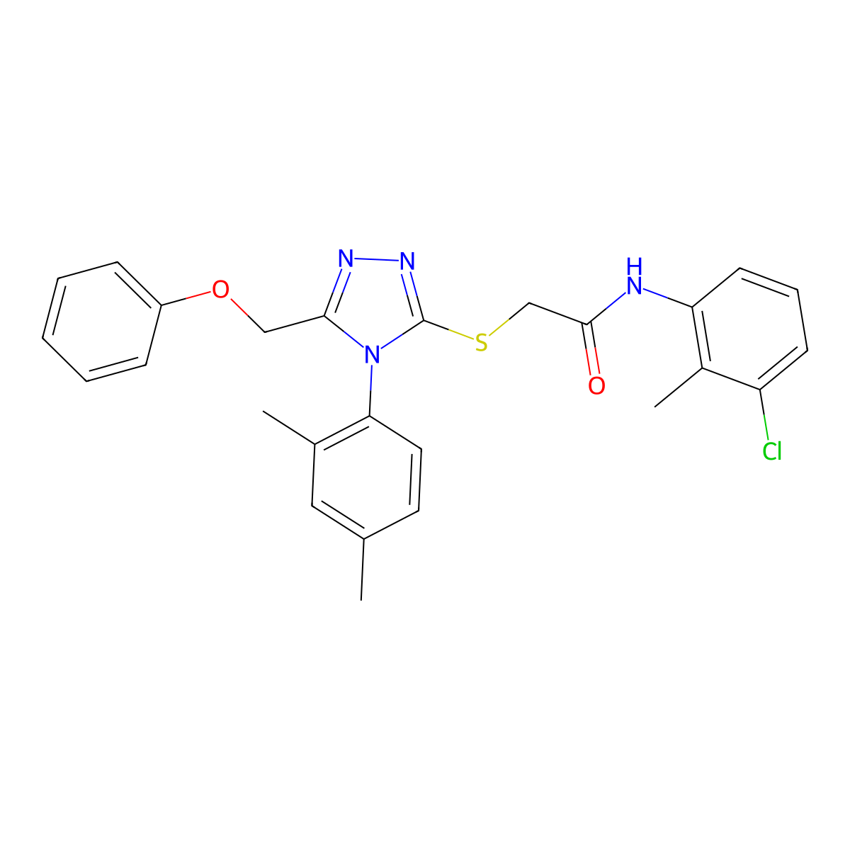 N-(3-Chloro-2-methylphenyl)-2-((4-(2,4-dimethylphenyl)-5-(phenoxymethyl)-4H-1,2,4-triazol-3-YL)sulfanyl)acetamide molecular structure, CAS 539808-88-3