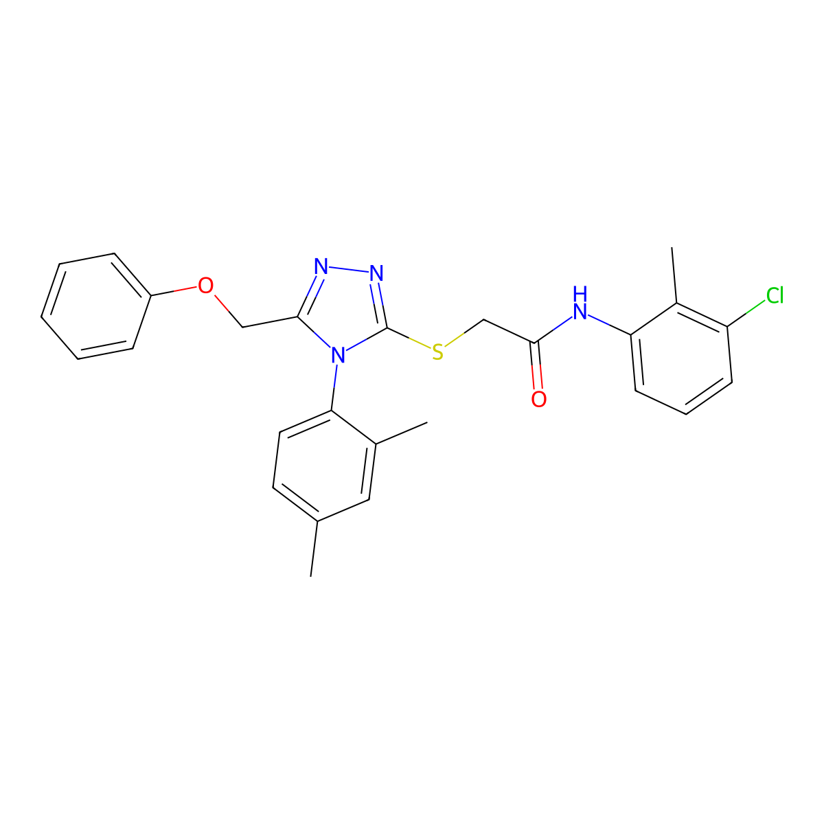 N-(3-Chloro-2-methylphenyl)-2-((4-(2,4-dimethylphenyl)-5-(phenoxymethyl)-4H-1,2,4-triazol-3-YL)sulfanyl)acetamide molecular structure, CAS 539808-88-3