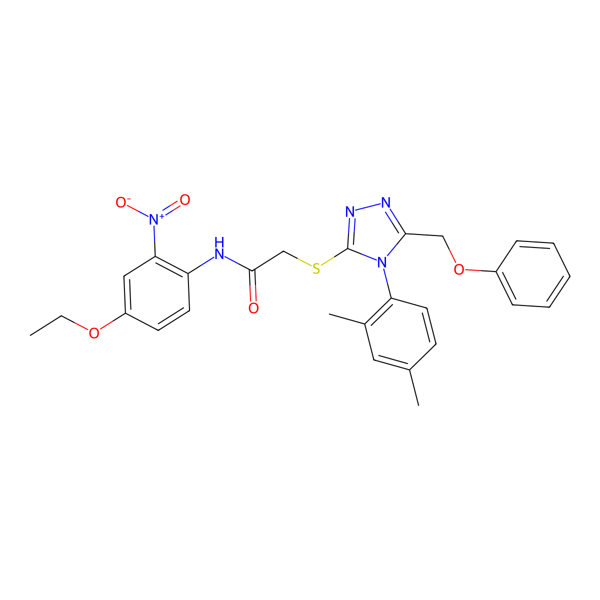 2-{[4-(2,4-Dimethylphenyl)-5-(phenoxymethyl)-4H-1,2,4-triazol-3-YL]sulfanyl}-N-(4-ethoxy-2-nitrophenyl)acetamide molecular structure, CAS 539808-90-7
