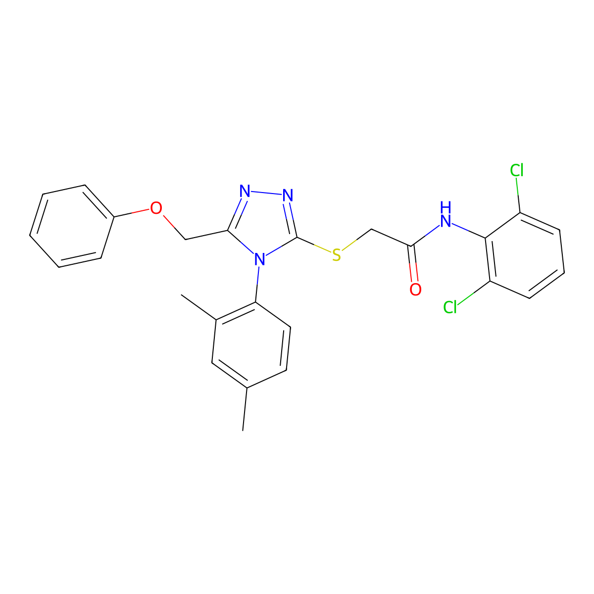 N-(2,6-Dichlorophenyl)-2-((4-(2,4-dimethylphenyl)-5-(phenoxymethyl)-4H-1,2,4-triazol-3-YL)sulfanyl)acetamide molecular structure, CAS 539808-96-3