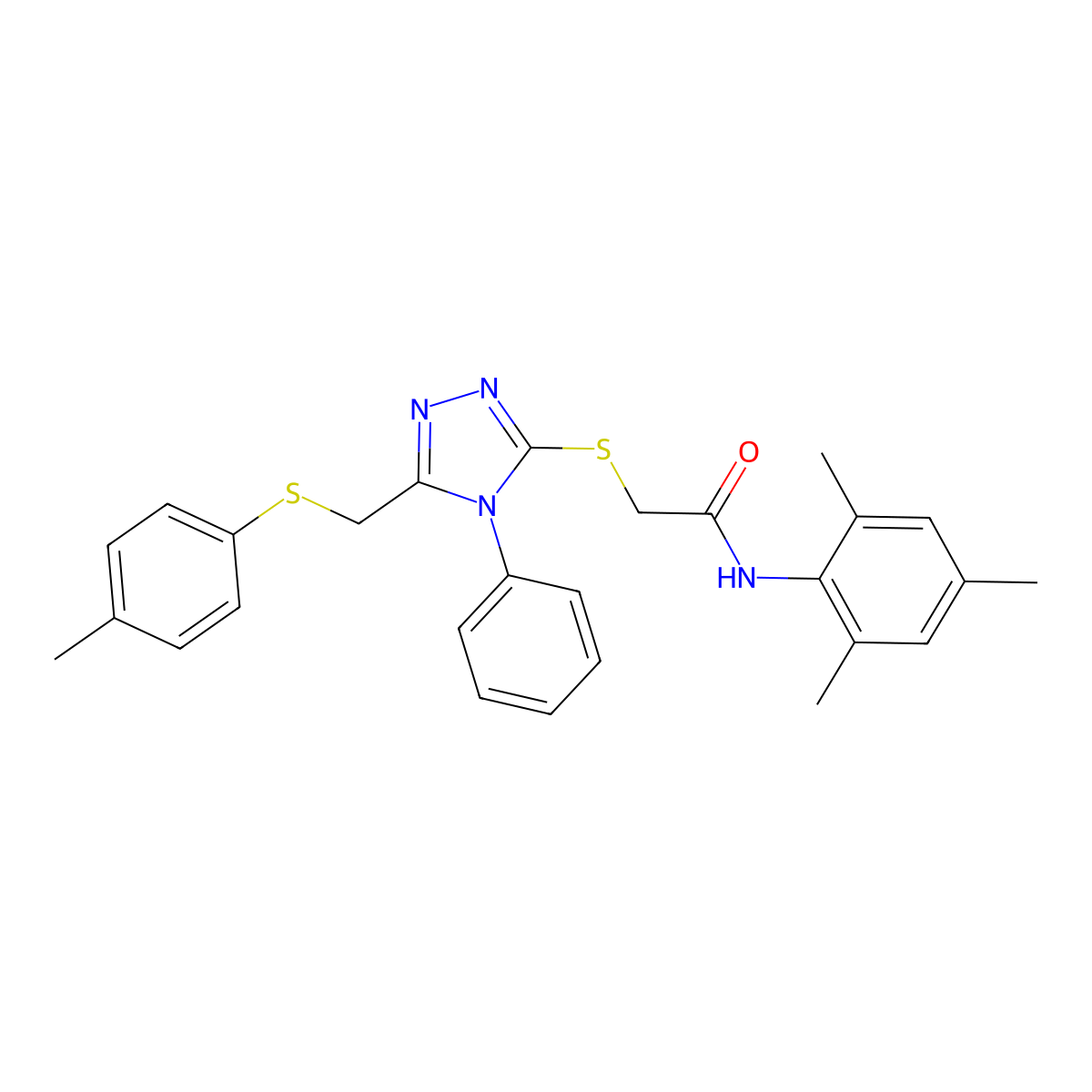 N-Mesityl-2-((5-(((4-methylphenyl)sulfanyl)methyl)-4-phenyl-4H-1,2,4-triazol-3-YL)sulfanyl)acetamide molecular structure, CAS 539809-06-8