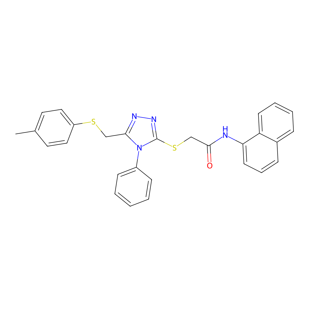 2-((5-(((4-Methylphenyl)sulfanyl)methyl)-4-phenyl-4H-1,2,4-triazol-3-YL)sulfanyl)-N-(1-naphthyl)acetamide molecular structure, CAS 539809-08-0