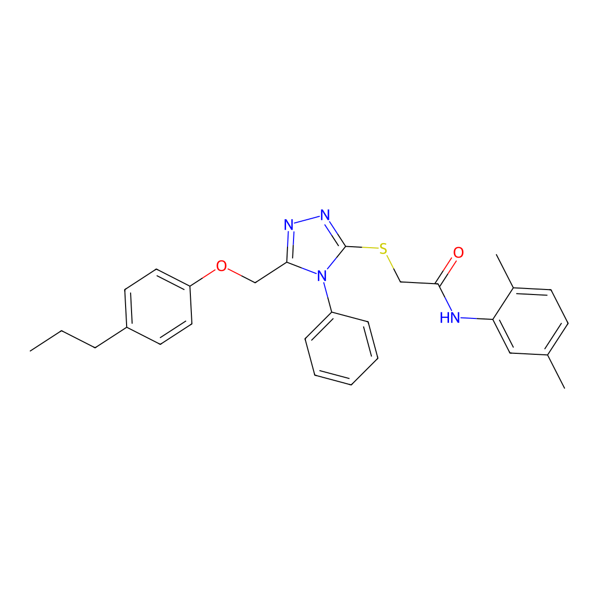 N-(2,5-Dimethylphenyl)-2-((4-phenyl-5-((4-propylphenoxy)methyl)-4H-1,2,4-triazol-3-YL)sulfanyl)acetamide molecular structure, CAS 539809-12-6