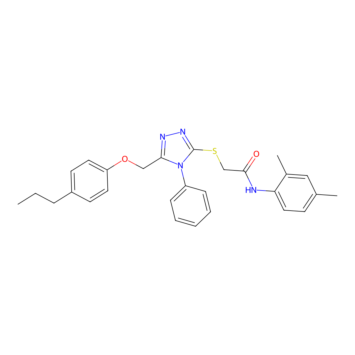 N-(2,4-Dimethylphenyl)-2-({4-phenyl-5-[(4-propylphenoxy)methyl]-4H-1,2,4-triazol-3-YL}sulfanyl)acetamide molecular structure, CAS 539809-27-3