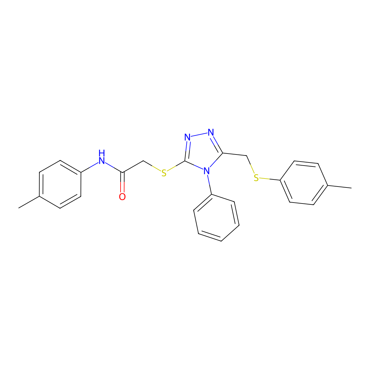 N-(4-Methylphenyl)-2-((5-(((4-methylphenyl)sulfanyl)methyl)-4-phenyl-4H-1,2,4-triazol-3-YL)sulfanyl)acetamide molecular structure, CAS 539809-35-3