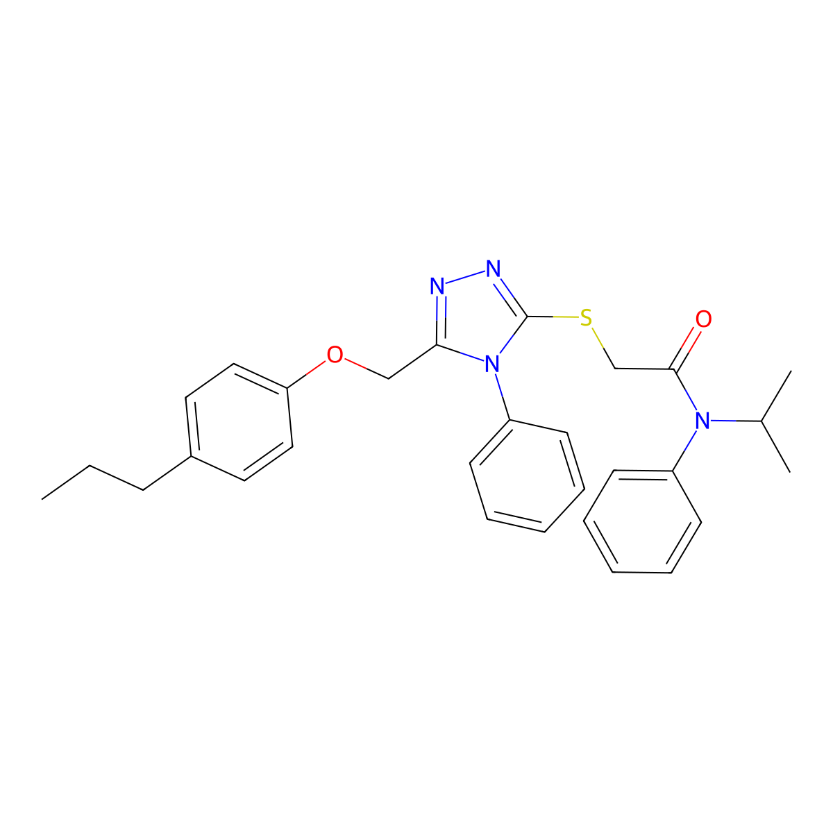 N-Isopropyl-N-phenyl-2-((4-phenyl-5-((4-propylphenoxy)methyl)-4H-1,2,4-triazol-3-YL)sulfanyl)acetamide molecular structure, CAS 539809-62-6