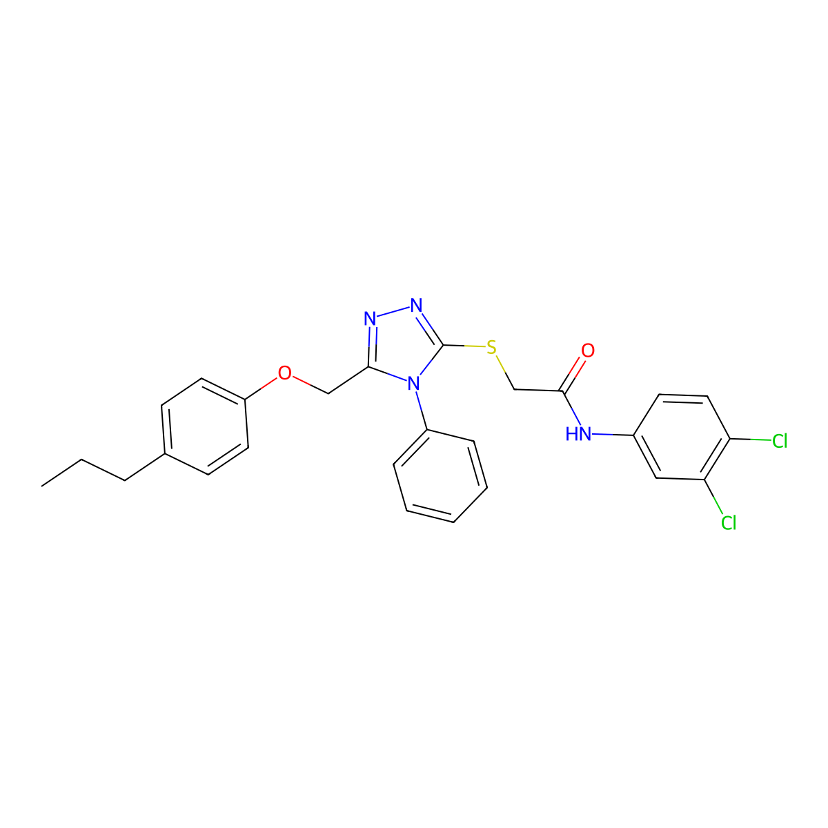 N-(3,4-Dichlorophenyl)-2-((4-phenyl-5-((4-propylphenoxy)methyl)-4H-1,2,4-triazol-3-YL)sulfanyl)acetamide molecular structure, CAS 539809-68-2