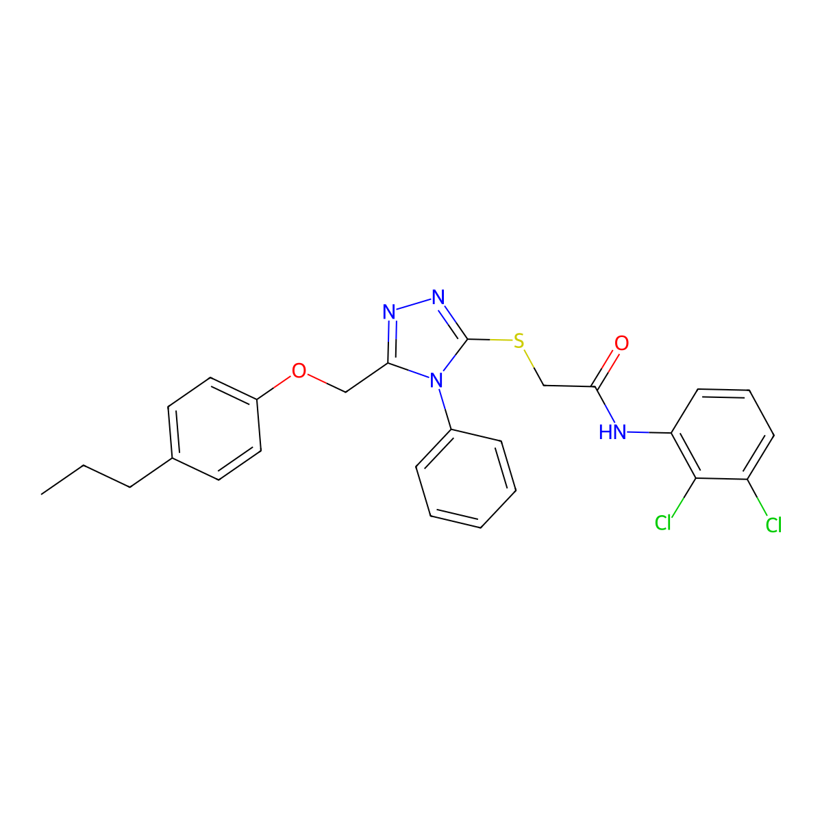 N-(2,3-Dichlorophenyl)-2-((4-phenyl-5-((4-propylphenoxy)methyl)-4H-1,2,4-triazol-3-YL)sulfanyl)acetamide molecular structure, CAS 539809-70-6