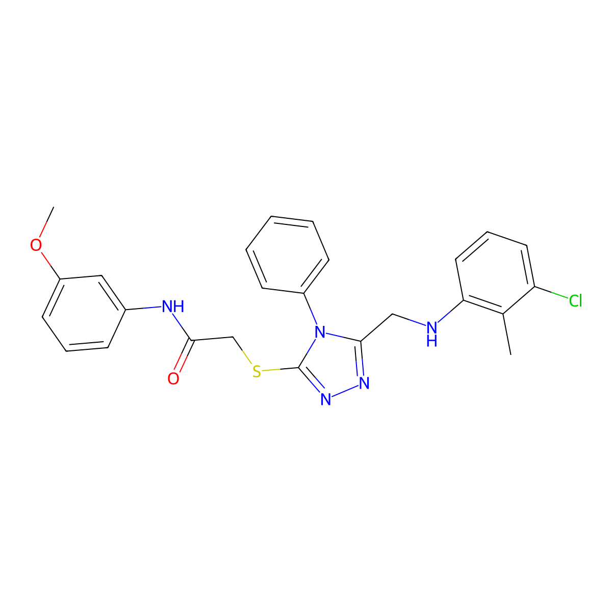 2-((5-((3-Chloro-2-methylanilino)methyl)-4-phenyl-4H-1,2,4-triazol-3-YL)sulfanyl)-N-(3-methoxyphenyl)acetamide molecular structure, CAS 539809-72-8