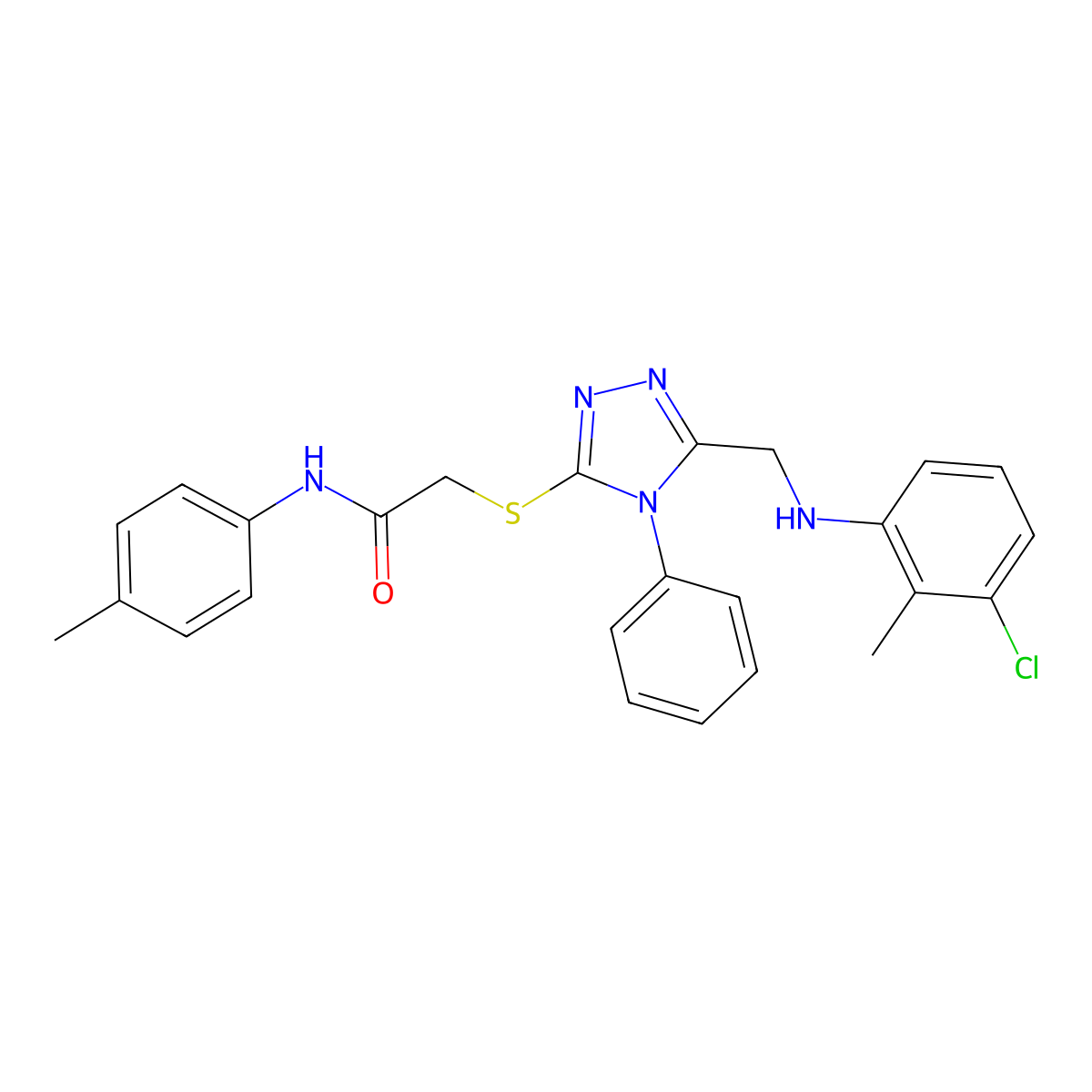 2-((5-((3-Chloro-2-methylanilino)methyl)-4-phenyl-4H-1,2,4-triazol-3-YL)sulfanyl)-N-(4-methylphenyl)acetamide molecular structure, CAS 539809-74-0