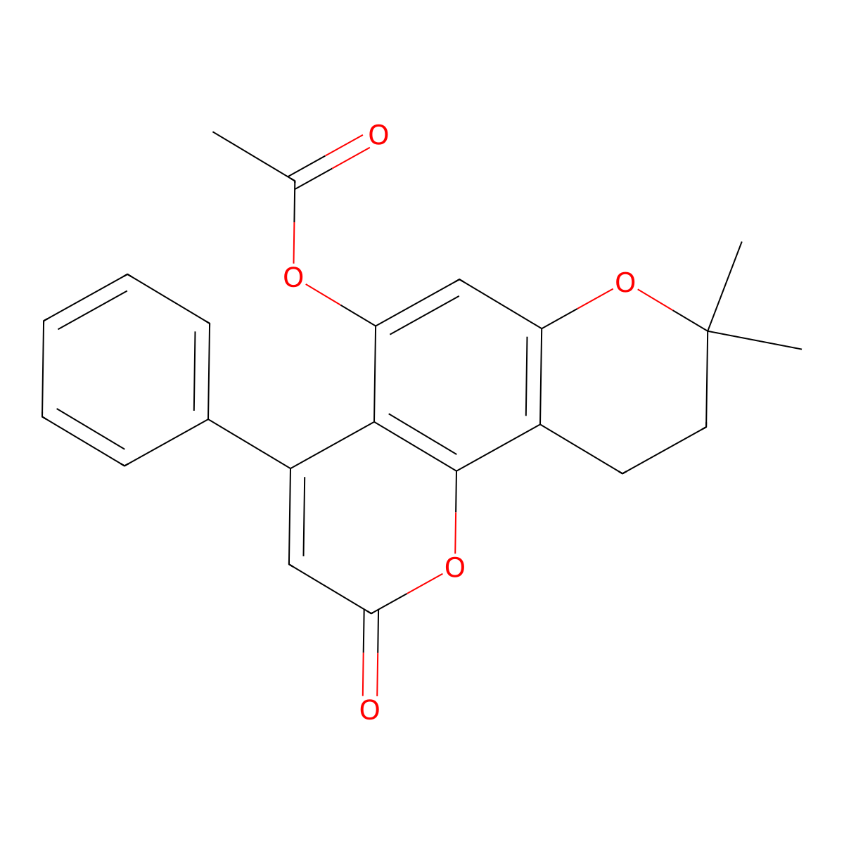 8,8-dimethyl-2-oxo-4-phenyl-9,10-dihydro-2H,8H-pyrano[2,3-f]chromen-5-yl acetate molecular structure, CAS 53981-41-2