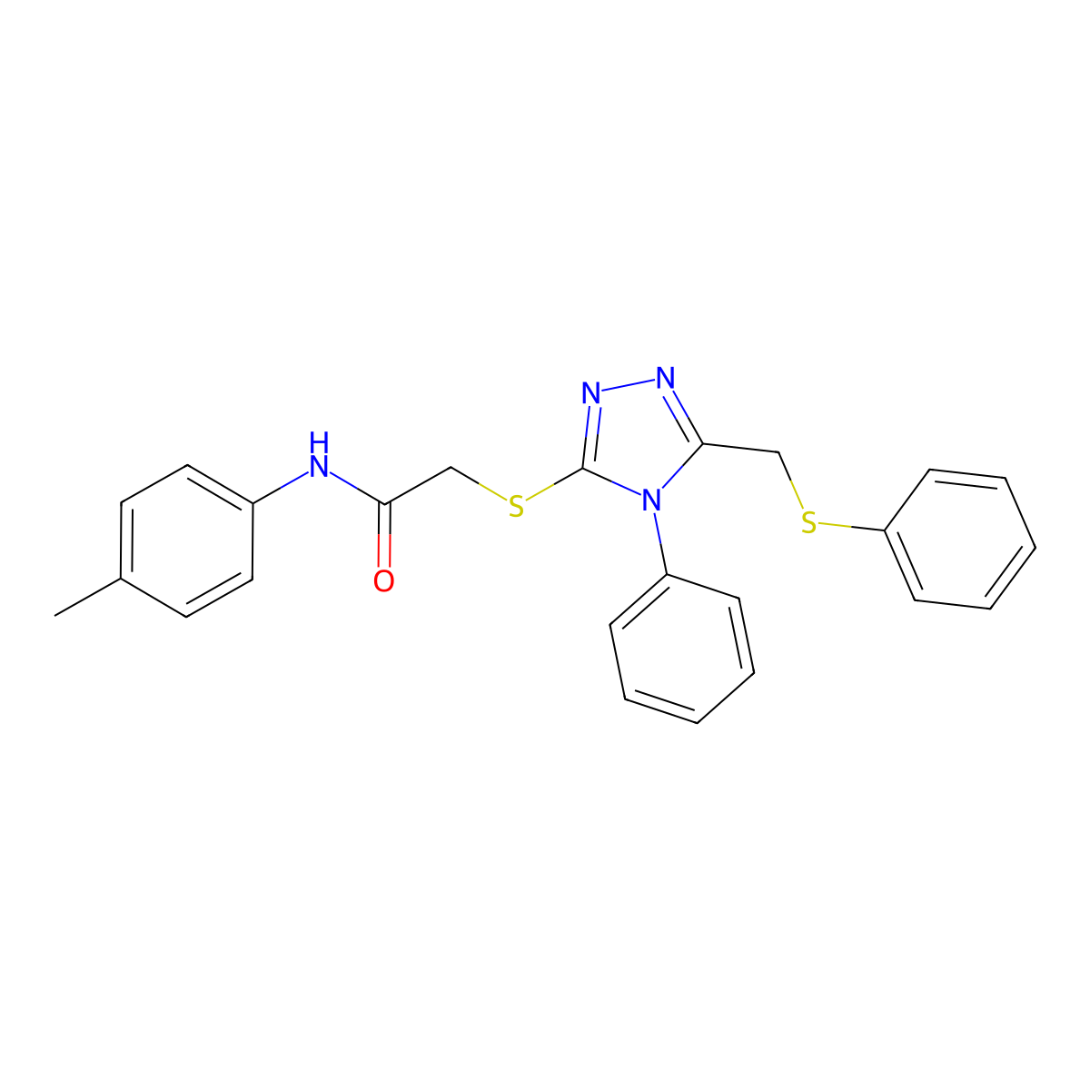 N-(4-Methylphenyl)-2-({4-phenyl-5-[(phenylsulfanyl)methyl]-4H-1,2,4-triazol-3-YL}sulfanyl)acetamide molecular structure, CAS 539810-16-7