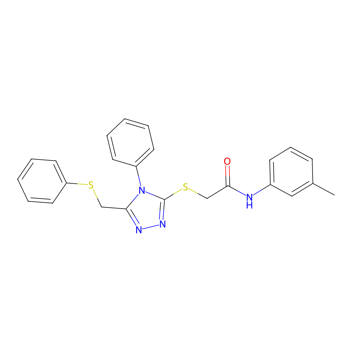 N-(3-Methylphenyl)-2-({4-phenyl-5-[(phenylsulfanyl)methyl]-4H-1,2,4-triazol-3-YL}sulfanyl)acetamide molecular structure, CAS 539810-18-9