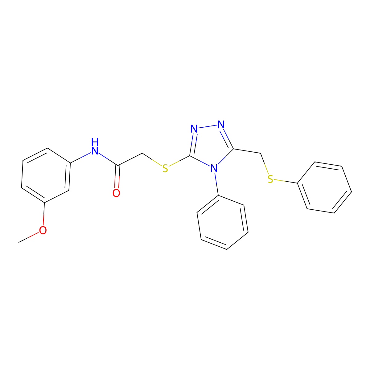N-(3-Methoxyphenyl)-2-({4-phenyl-5-[(phenylsulfanyl)methyl]-4H-1,2,4-triazol-3-YL}sulfanyl)acetamide molecular structure, CAS 539810-19-0