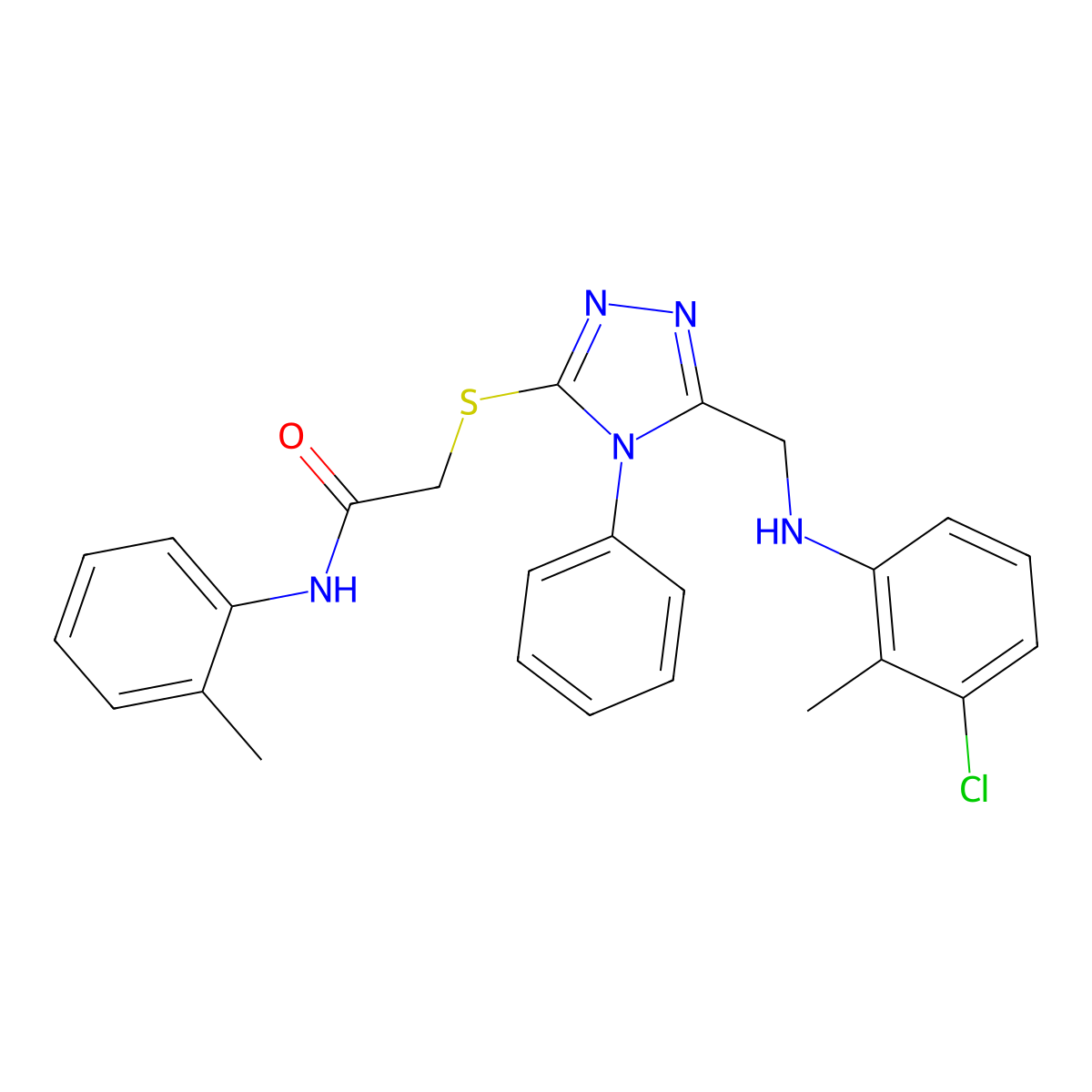2-({5-[(3-Chloro-2-methylanilino)methyl]-4-phenyl-4H-1,2,4-triazol-3-YL}sulfanyl)-N-(2-methylphenyl)acetamide molecular structure, CAS 539810-25-8