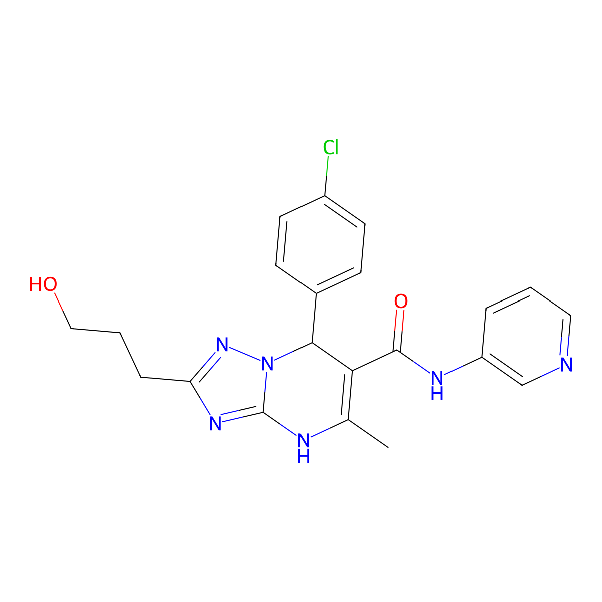 7-(4-chlorophenyl)-2-(3-hydroxypropyl)-5-methyl-N-pyridin-3-yl-4,7-dihydro[1,2,4]triazolo[1,5-a]pyrimidine-6-carboxamide molecular structure, CAS 539810-41-8