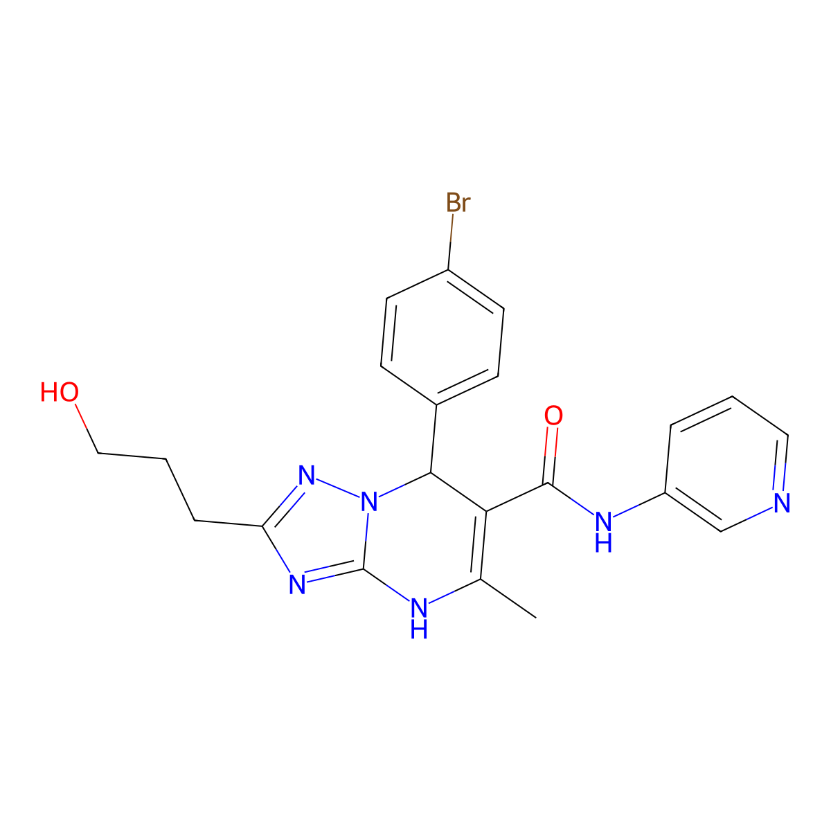 7-(4-bromophenyl)-2-(3-hydroxypropyl)-5-methyl-N-pyridin-3-yl-1,7-dihydro-[1,2,4]triazolo[1,5-a]pyrimidine-6-carboxamide molecular structure, CAS 539810-61-2