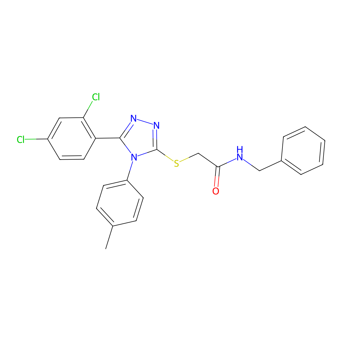 N-benzyl-2-[[5-(2,4-dichlorophenyl)-4-(4-methylphenyl)-1,2,4-triazol-3-yl]sulfanyl]acetamide molecular structure, CAS 539810-88-3