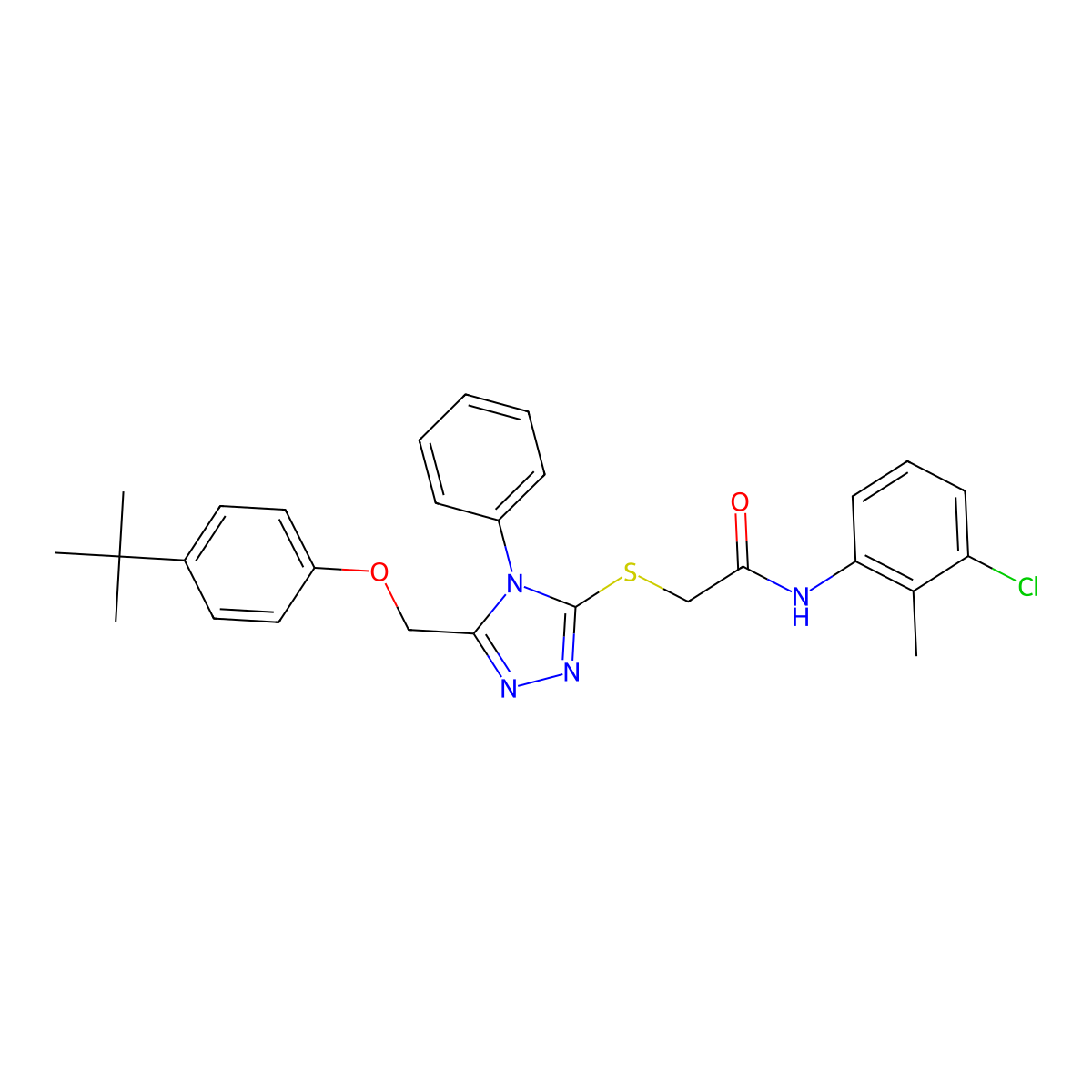 2-({5-[(4-Tert-butylphenoxy)methyl]-4-phenyl-4H-1,2,4-triazol-3-YL}sulfanyl)-N-(3-chloro-2-methylphenyl)acetamide molecular structure, CAS 539811-03-5