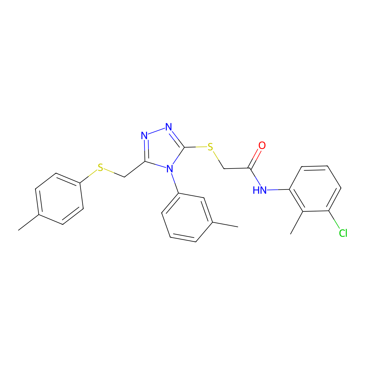 N-(3-Chloro-2-methylphenyl)-2-[(4-(3-methylphenyl)-5-{[(4-methylphenyl)sulfanyl]methyl}-4H-1,2,4-triazol-3-YL)sulfanyl]acetamide molecular structure, CAS 539811-15-9