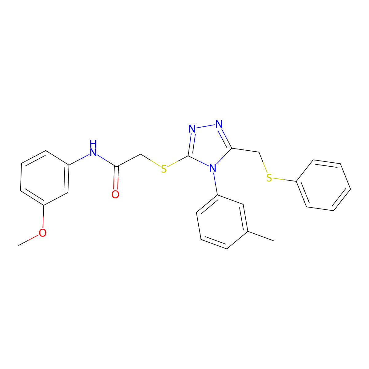 N-(3-Methoxyphenyl)-2-((4-(3-methylphenyl)-5-((phenylsulfanyl)methyl)-4H-1,2,4-triazol-3-YL)sulfanyl)acetamide molecular structure, CAS 539811-36-4