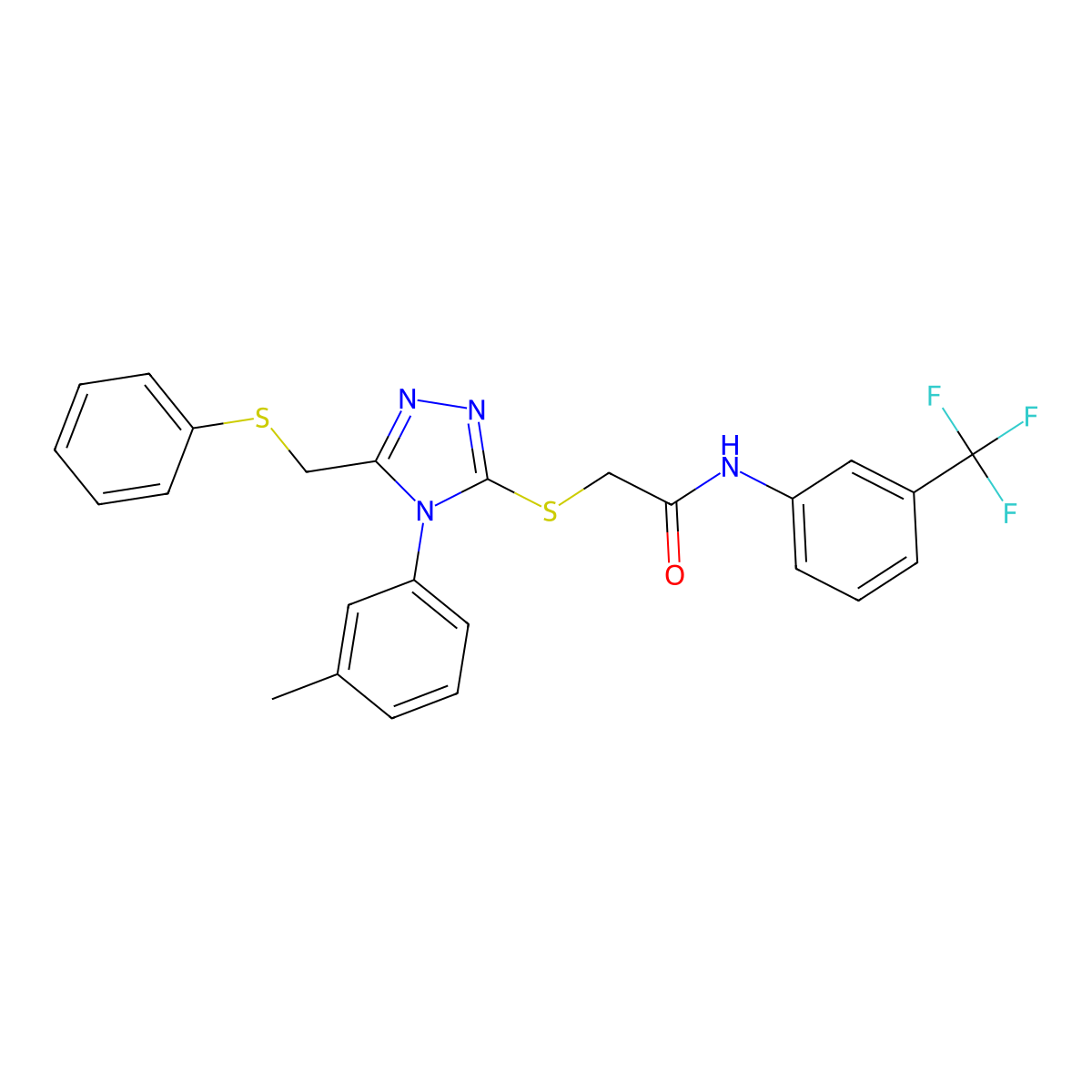 2-({4-(3-Methylphenyl)-5-[(phenylsulfanyl)methyl]-4H-1,2,4-triazol-3-YL}sulfanyl)-N-[3-(trifluoromethyl)phenyl]acetamide molecular structure, CAS 539811-49-9
