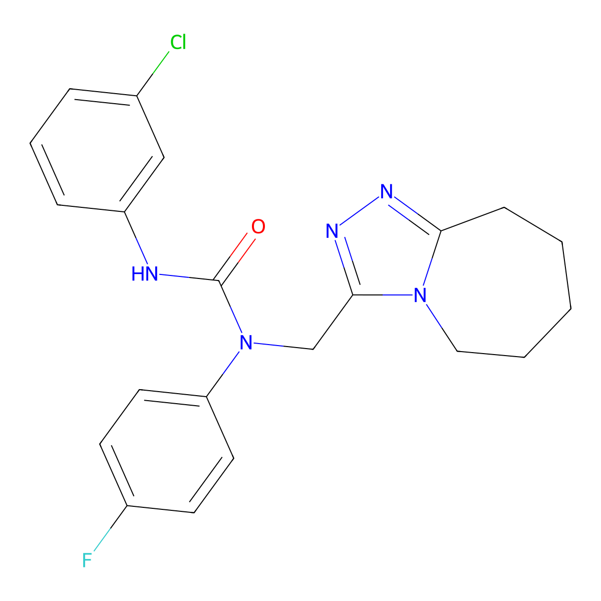 N'-(3-Chlorophenyl)-N-(4-fluorophenyl)-N-[(6,7,8,9-tetrahydro-5H-1,2,4-triazolo[4,3-a]azepin-3-yl)methyl]urea molecular structure, CAS 539811-77-3